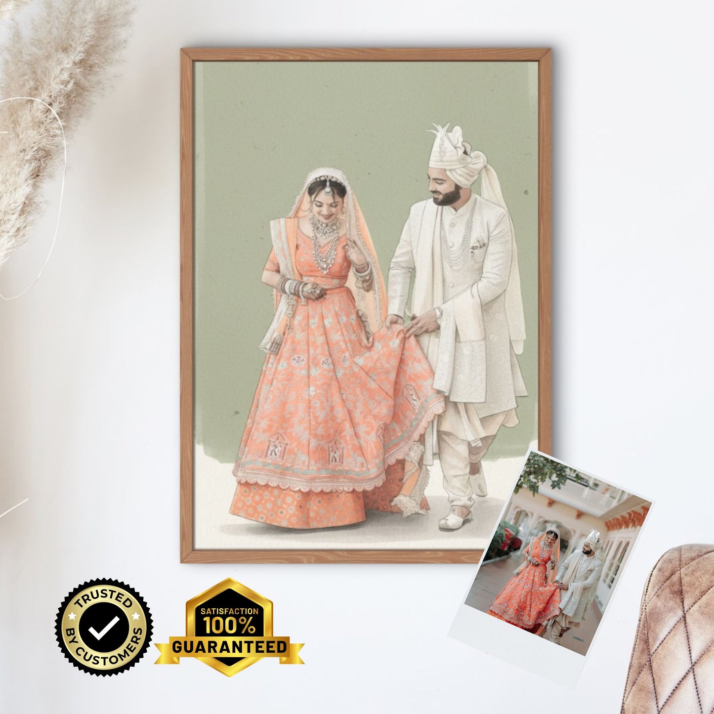 Personalised Wedding Couple Watercolour Portrait • Festive Ceremony Wall Art