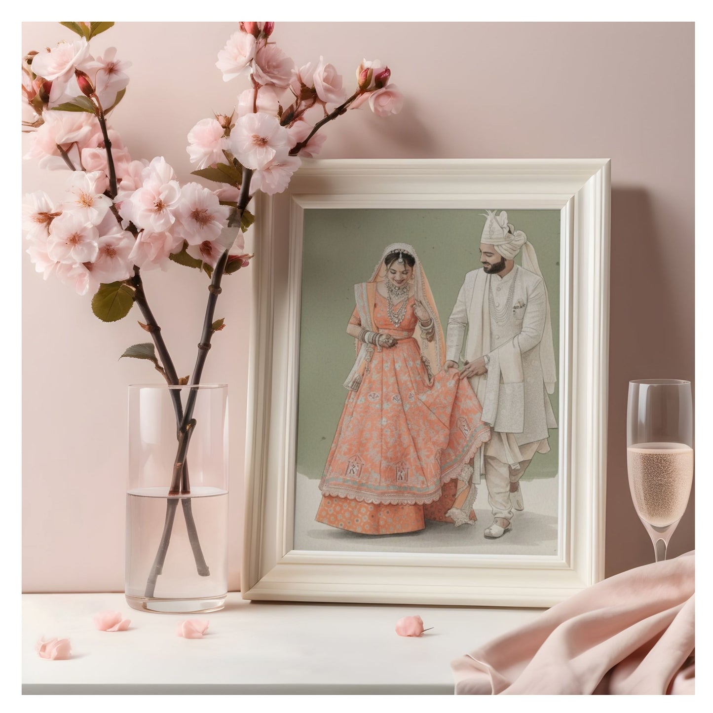 Personalised Wedding Couple Watercolour Portrait • Festive Ceremony Wall Art