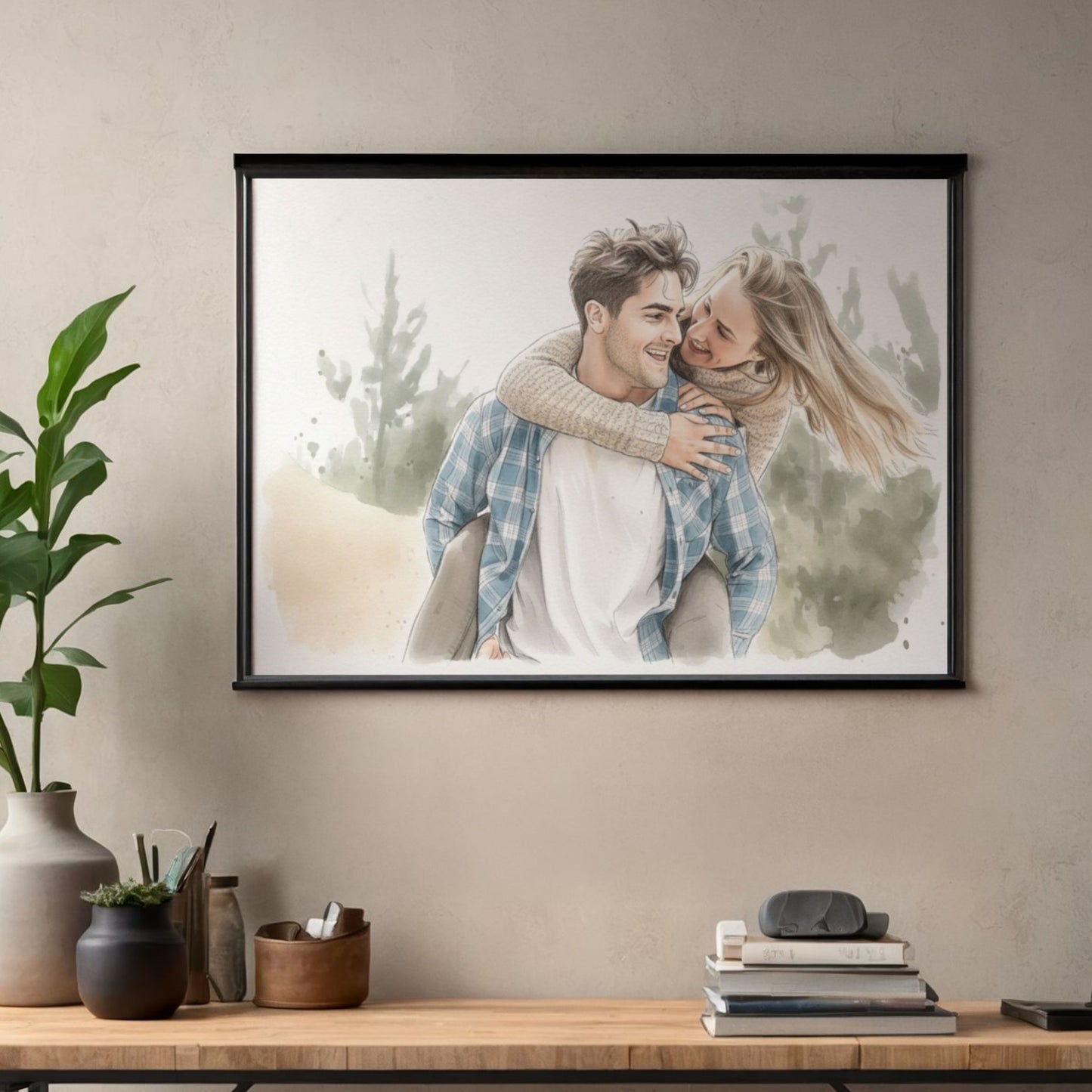 Personalised Couple Watercolour Portrait Custom Illustration Gift Unframed Romantic Wall Art