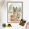 Watercolour style custom pet portrait print of a dog