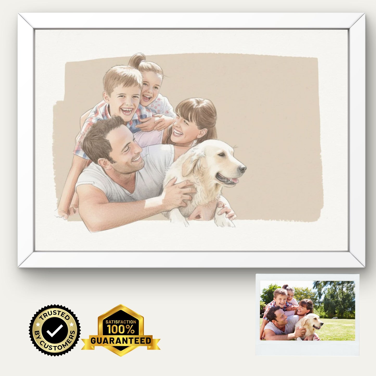Personalised Family and Pet Watercolour Portrait Custom Illustration Gift Unframed Wall Art