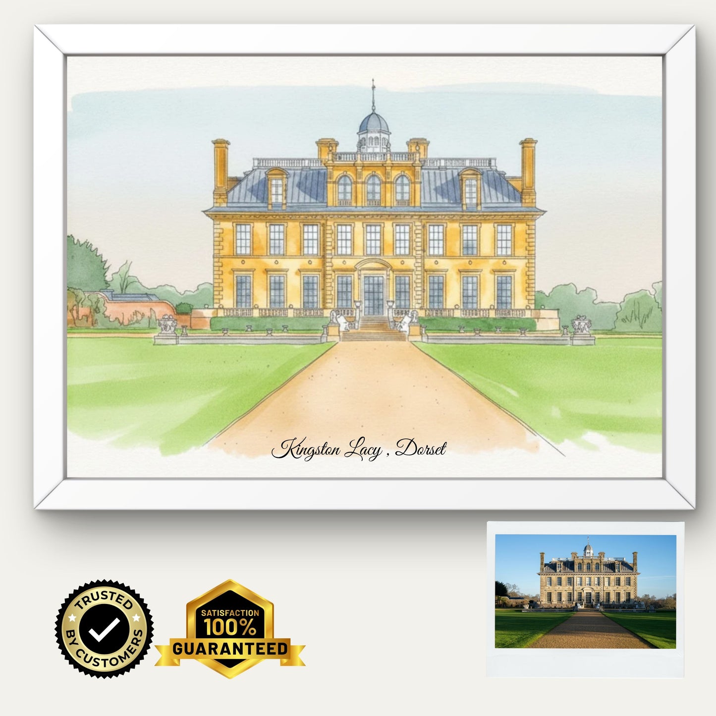 Personalised Wedding Venue Watercolour Portrait • Custom Manor House Illustration • Framed Elegant Wall Art Gift