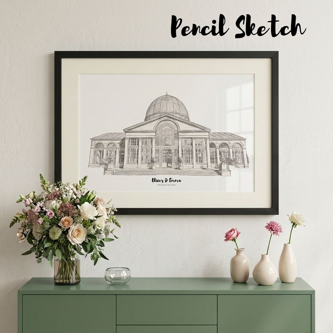 Personalised Wedding Venue Line Art Illustration Watercolour Portrait Print