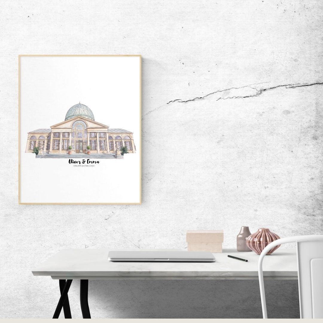 Personalised Wedding Venue Line Art Illustration Watercolour Framed Portrait