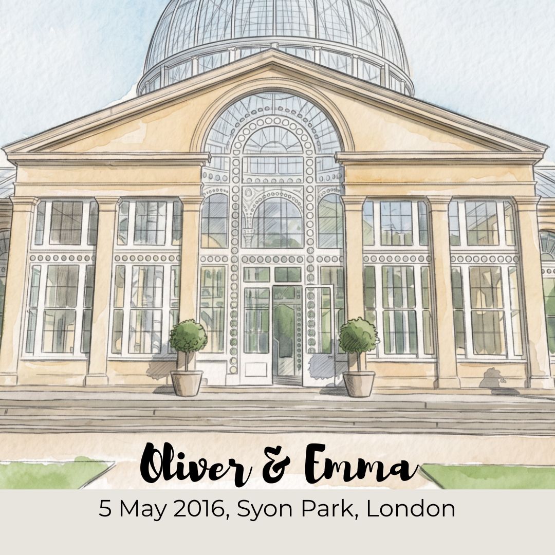 Personalised Wedding Venue Line Art Illustration Watercolour Portrait Print