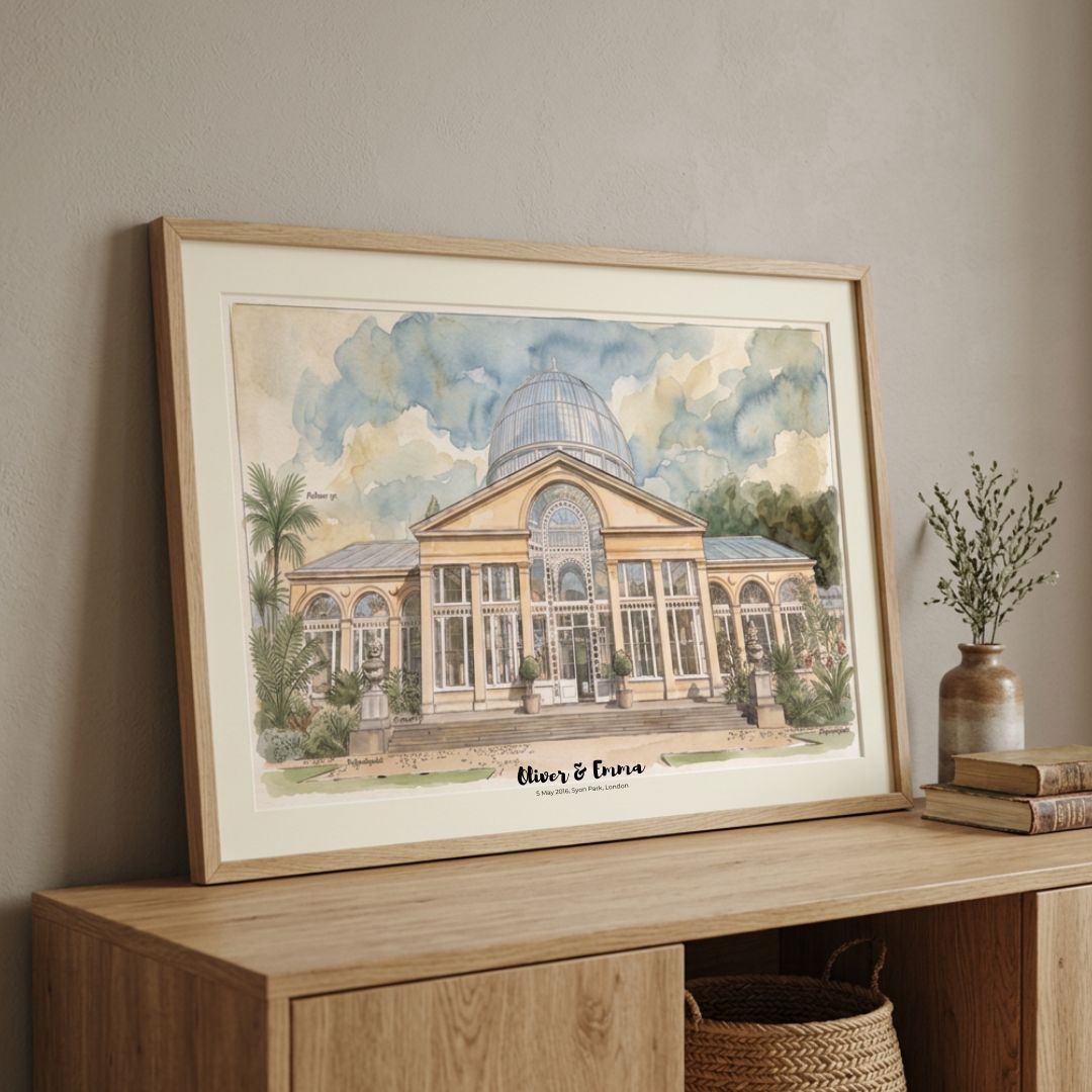 Personalised Wedding Venue Line Art Illustration Watercolour Portrait Print